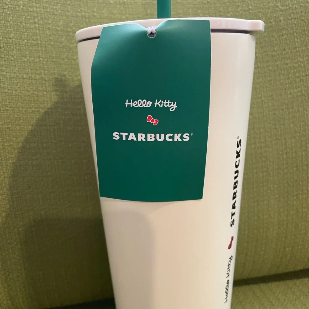 Starbucks White Hello Kitty Tumbler with Red Bow